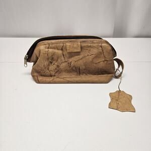 Vtg Cowhide Leather Toiletry Cosmetic Bag Zip Pouch Travel Case Distressed